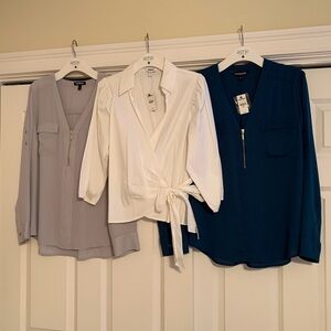 Bundle 3 Express Blouses zipper, Side Tie - V-Neck Long Sleeve All larges